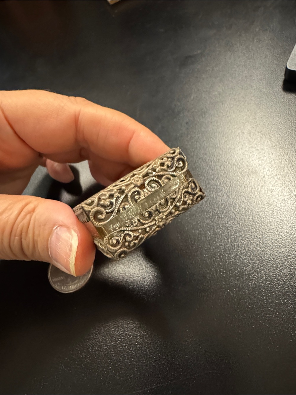 Antique Silver Overlay Glass Perfume Bottle with Turquoise Filigree - Vintage - Picture 3 of 7